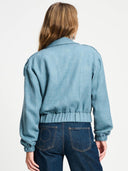 Licht blauwe cropped bouclé jas