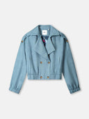 Licht blauwe cropped bouclé jas