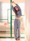 Lichtblauwe bouclé broek