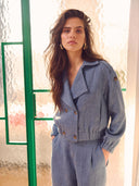 Lichtblauwe boucl‚ broek