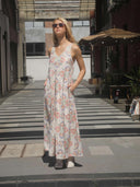 Beige geborduurde maxi jurk