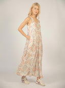 Beige geborduurde maxi jurk