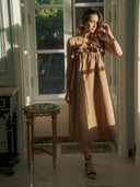 Bruine midi jurk met ruches