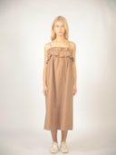 Bruine midi jurk met ruches