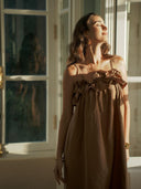 Bruine midi jurk met ruches