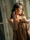 Bruine midi jurk met ruches