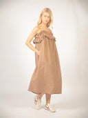 Bruine midi jurk met ruches