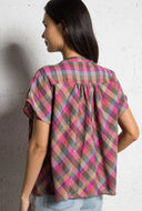 Geruite blouse met korte mouw