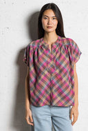 Geruite blouse met korte mouw