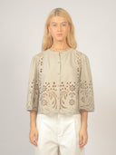 Groene broderie blouse