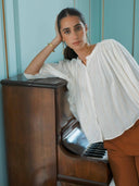 Blouse met gestreept lurex patroon