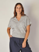 Licht grijze lulu ss polo knit