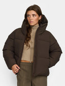 Donkerbruine hooded puffer