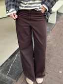 Bruine wide-leg jeans dalt