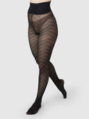 Zwarte panty met zigzagpatroon ina pointelle