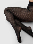 Zwarte panty met zigzagpatroon ina pointelle