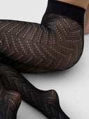 Zwarte panty met zigzagpatroon ina pointelle