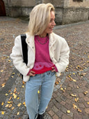 Ecru teddy jacket fuzz kourtney