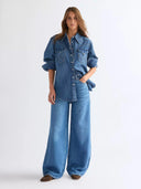 Blauwe wide leg jeans canyon